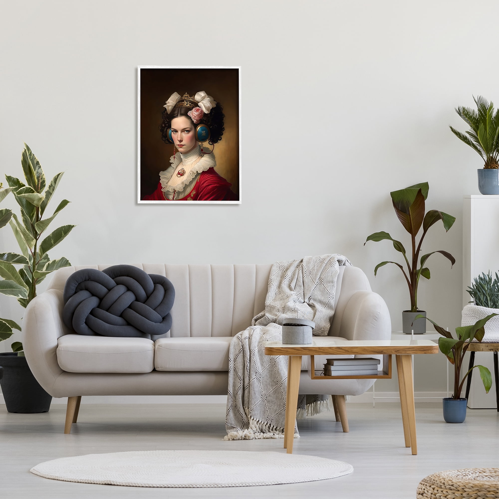 Stupell Industries Classic Girl Wearing Headphones Beauty & Fashion Painting White Framed Art Print Wall Art, 24 x 30