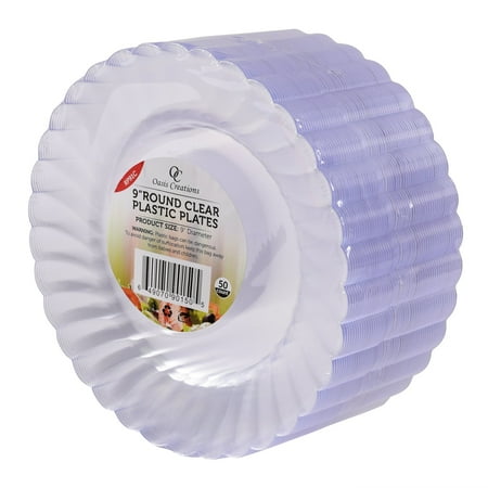 clear round plates 50 x 9 set by oasis creations washable