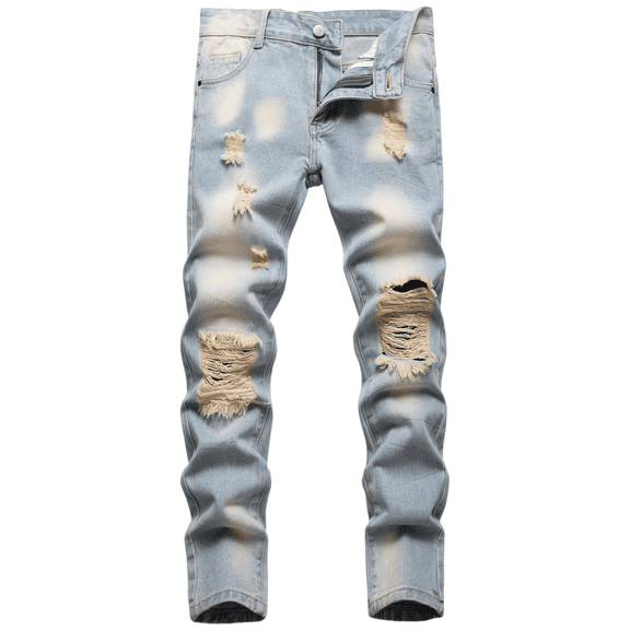 Boy's Skinny Fit Ripped Destroyed Distressed Fashion Denim Jeans Pants Light Blue 10
