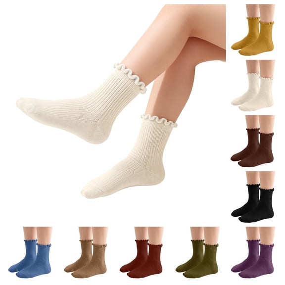 Lumosvexa Girls Ruffle Socks Lightweight Soft Breathable Mid Calf Spring Knitting Cotton Socks Brown 9