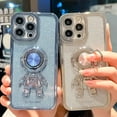 thumbnail image 6 of Astronaut Phone Case for iPhone 14 Pro Max Glitter,Luxury Bling Sparkly Shiny Clear Plating Case with Hidden Stand Ring Holder Soft Cover for Women Girly,Black Bling,6.7 Inch, 6 of 7
