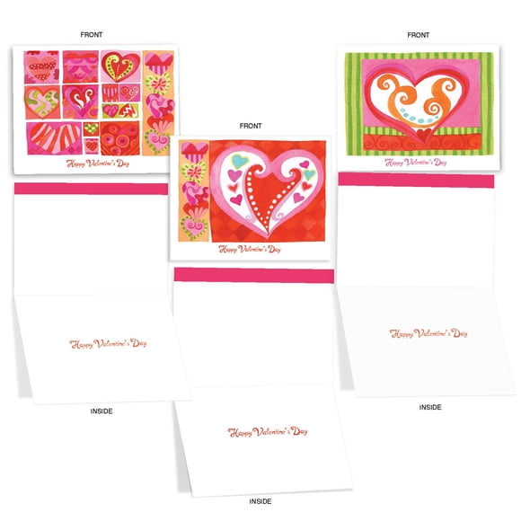 The Best Card Company - 10 Boxed Valentine Note Cards with Envelopes - Loving, Heartfelt Assorted Greeting Cards for Valentine's Day (4 x 5.12 Inch) - Art Hearts M6725VDG-B1x10