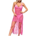 thumbnail image 2 of UPPADA Women's Tassel Bikini Casual Cover Up Fringe Sheer Beach Cover Up Dress Backless Sleeveless Spaghetti Strap Vacation Dress Hot Pink,S, 2 of 6