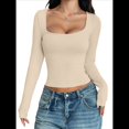 thumbnail image 1 of Camisas de Larga para Mujer, Tops Cortos, Cuello Cuadrado, Camisetas Básicas para Salir, Ropa de Invierno Y2K 2025 Albaricoque M, 1 of 7
