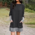 thumbnail image 2 of CEHVOM Women Casual Loose Round Neck Solid Color Patchwork Long Sleeve Pockets Mini Dress, 2 of 8