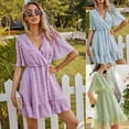 thumbnail image 3 of Summer Dresses for Women V-Neck Simple Dress Solid Color Comfort Chiffon Dress T-Shirt, 3 of 7