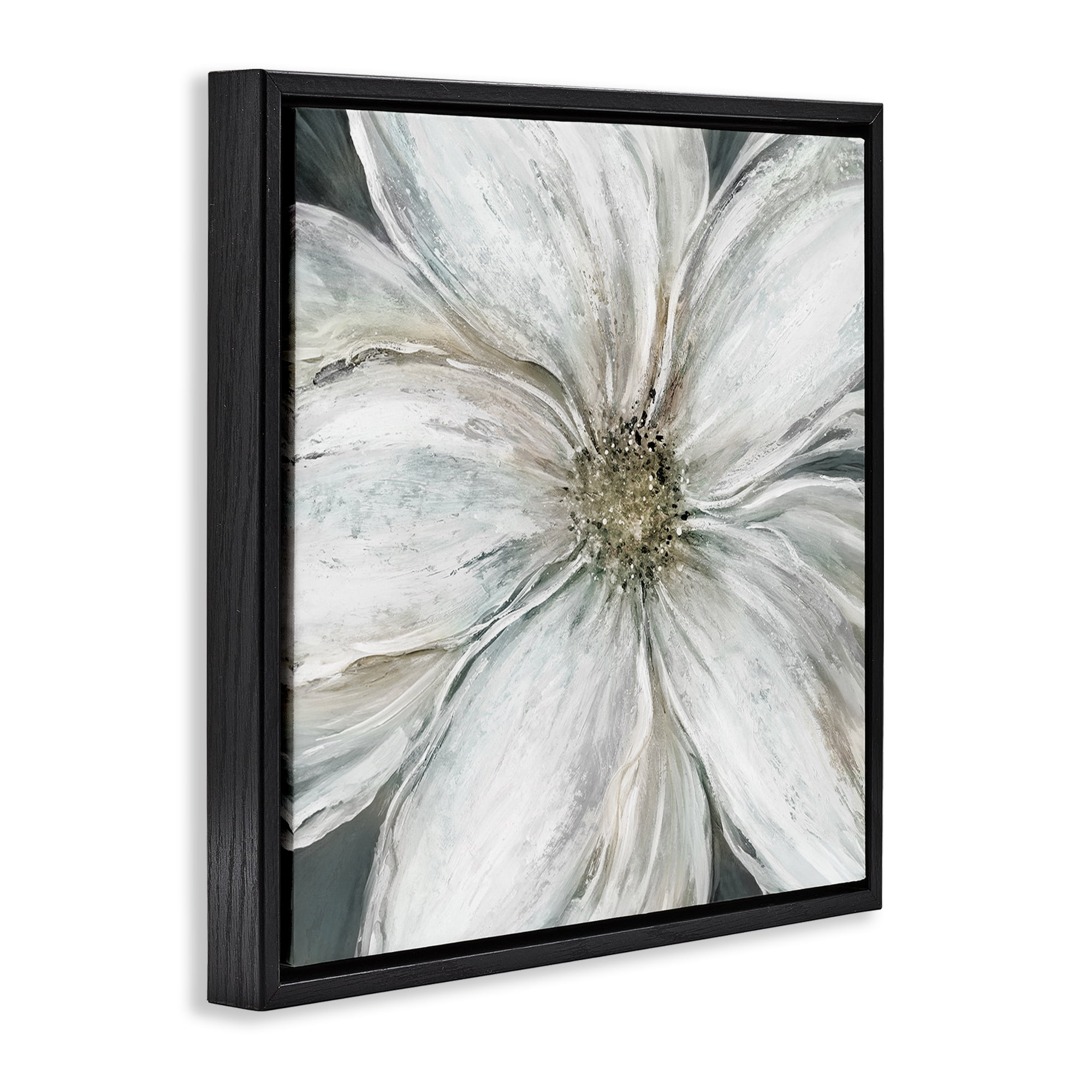 Stupell Industries Closeup Serene White Blossom Black Framed Floater Canvas Wall Art, design by Carol Robinson