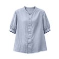 thumbnail image 6 of Linen Tops for Women Round Neck Shirt 2026 Half Sleeve Top Double Button Lightweight Breathable Comfy Soft Loose Fit Casual Daily Tops by Yigetop Light blue 3XL, 6 of 6