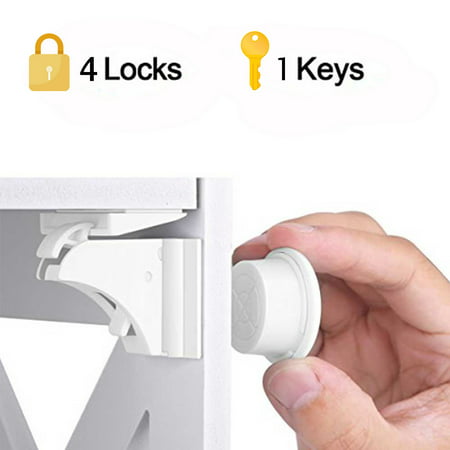 10Pcs/Set Child Safety Locks(4 Locks + 1 Key), Proofing Magnetic Cabinet Door Lock Set Kids Toddler Proof Design for Kitchen Cupboard