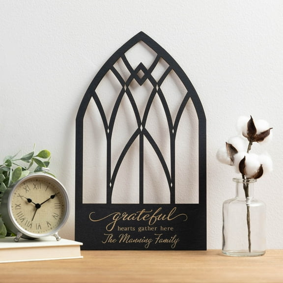 Personalized Gothic Arch Black Wood Plaque