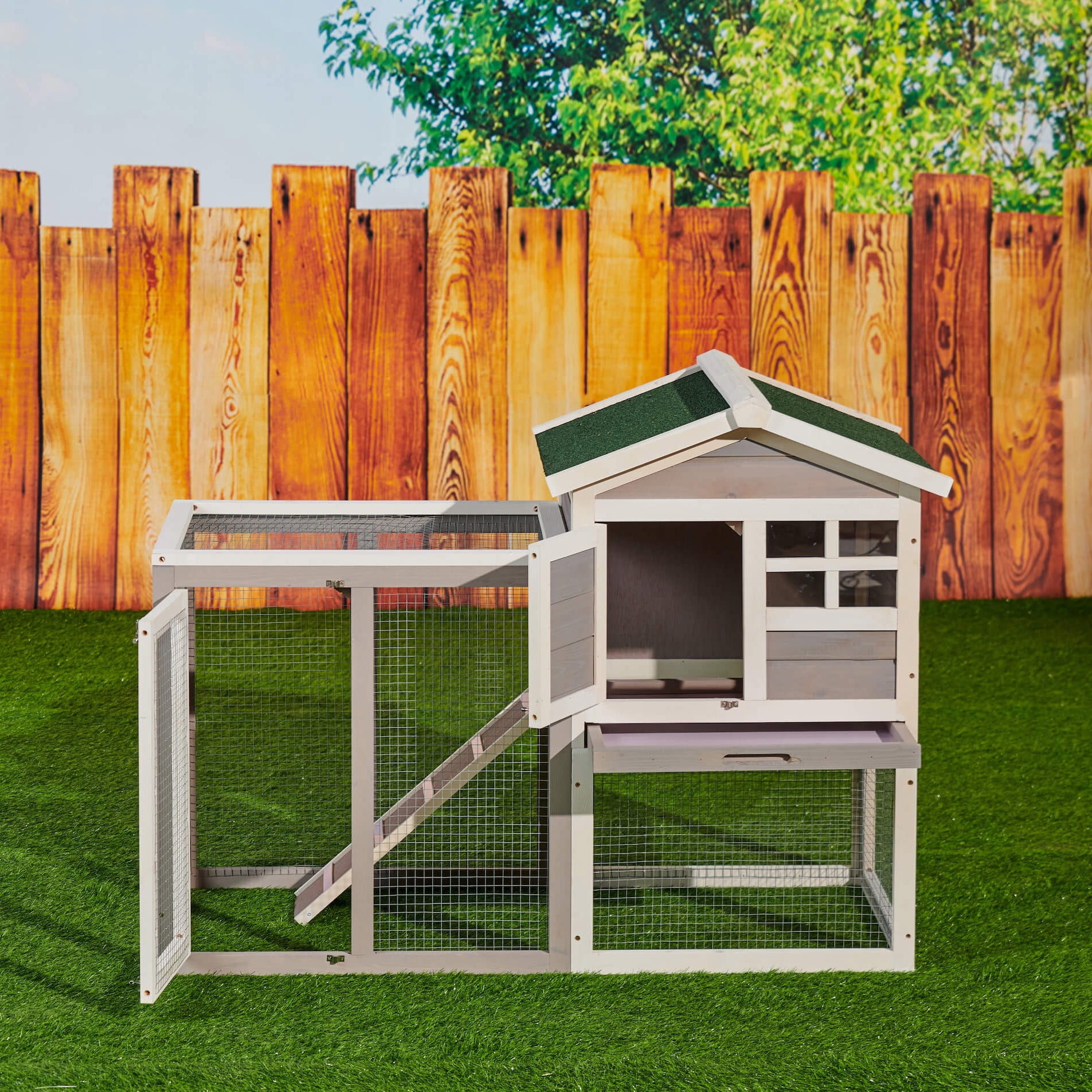 Private Jungle Indoor Outdoor Wood-metal Rabbit Hutch with Run Space, Bunny Run Cage Pet House for Small Animals, 48" X 24.6" X 36.22", Gray Private Jungle Indoor Outdoor Wood-metal Rabbit Hutch with Run Space, Bunny Run Cage Pet House for Small Animals, 48" X 24.6" X 36.22", Gray