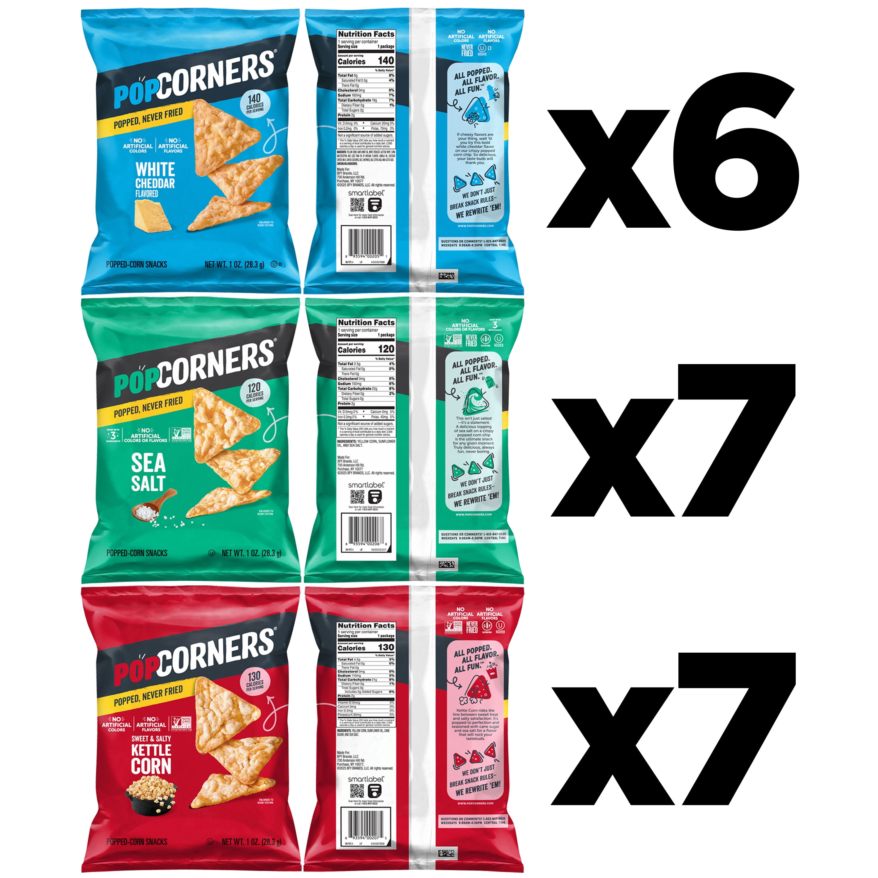 PopCorners Popped Corn Snacks, 3 Flavor Variety Pack Chips Gluten Free, 1oz 20 count