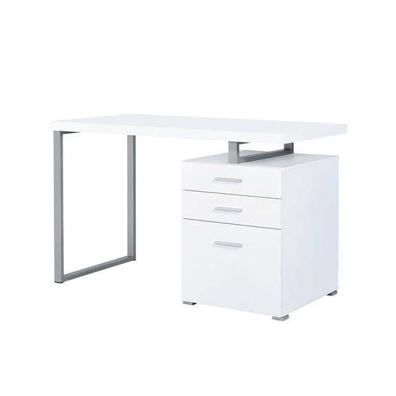Writing Desk With 3 Drawers In White Aesthetic - Stylish Office Feature Metal Elegant Design Contemporary Furniture