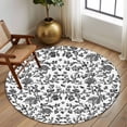 thumbnail image 3 of 5ft Round Rug, Black Flower Non-Skid Rubber Backing Large Area Rugs - Living Room Bedroom Home Office, Vintage Farmhouse Boho Leaf Spring Plant Indoor Floor Mat Carpets Washable Rug, 3 of 9