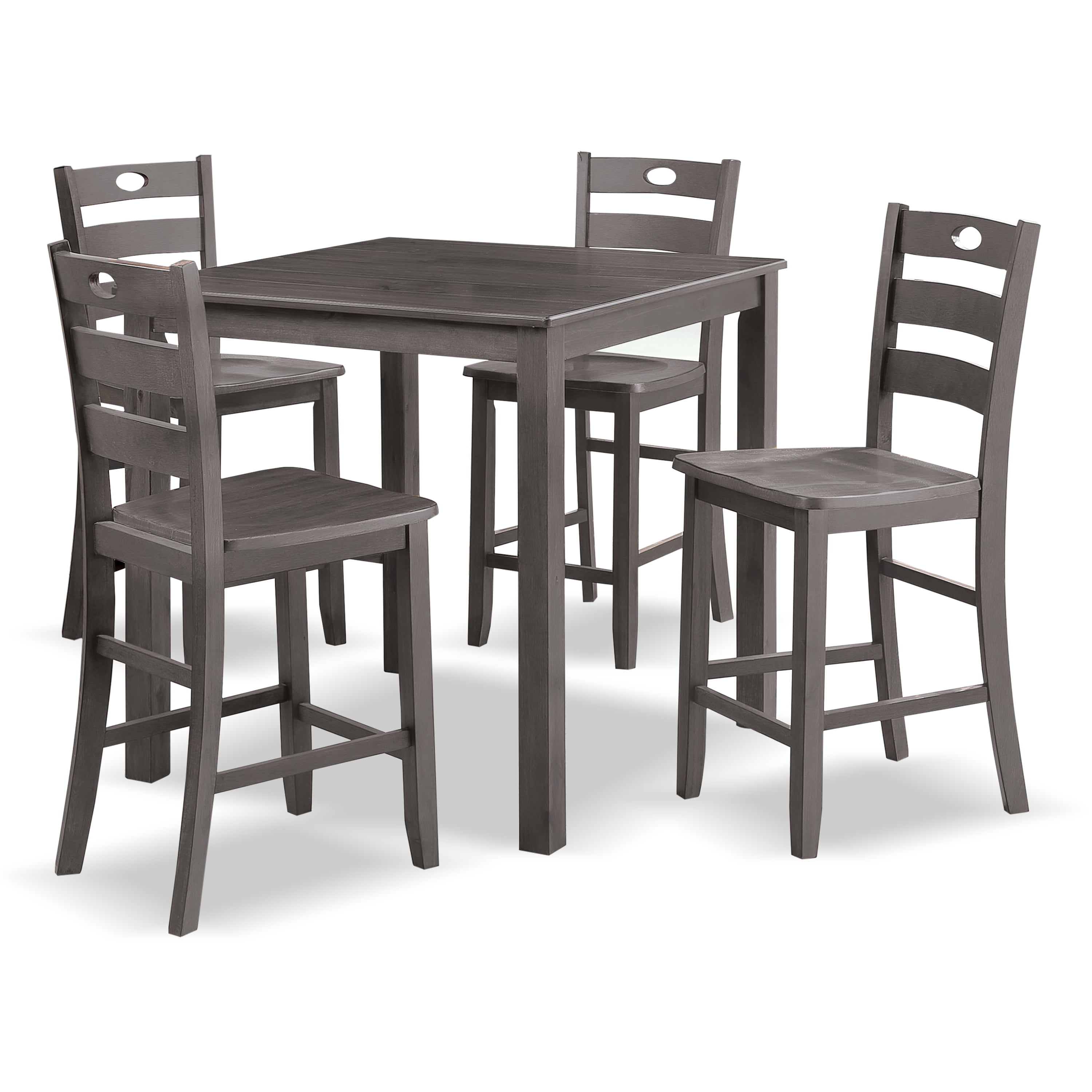 Furniture of America Nolan 5-Piece Solid Wood Counter Height Dining Table Set, Gray