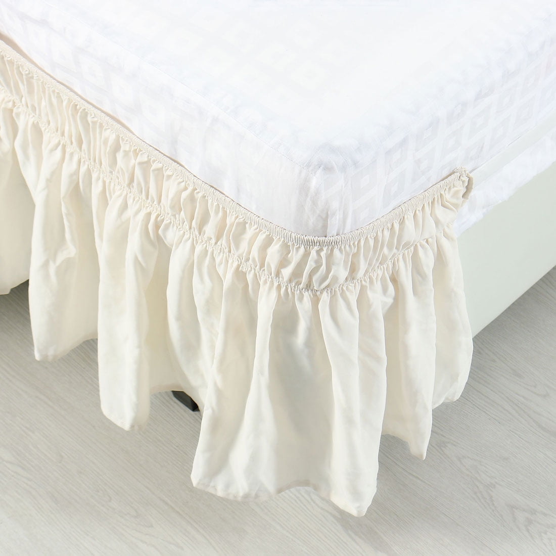 Holzlrgus Polyester Wrap Around Dust Ruffle Bed Skirt 15" Drop for Queen Size Bed, Beige