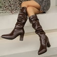 thumbnail image 7 of UngA Women Mid Calf Boots Fold Over Slouchy Boots Chunky Heels Square Toe Pull On Booties Stacked Pleated Boots for Woman Coffee,Size 7, 7 of 7