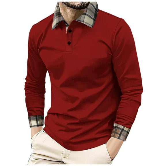 KKBOTIVE Long Sleeve Polo Shirts for Men Collared Performance Shirts Casual Workwear Pullover Fashion Fall Spring Clothing Mens Outfit ( Red Size: XL )