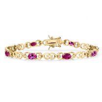18K Yellow Gold Plated Silver Pink Created Sapphire and Red Created Ruby and Lab Grown Diamond Bracelet for Women | 4.01 Cttw | Gemstone September Birthstone | Oval 6X4MM | Length 7.25 inches