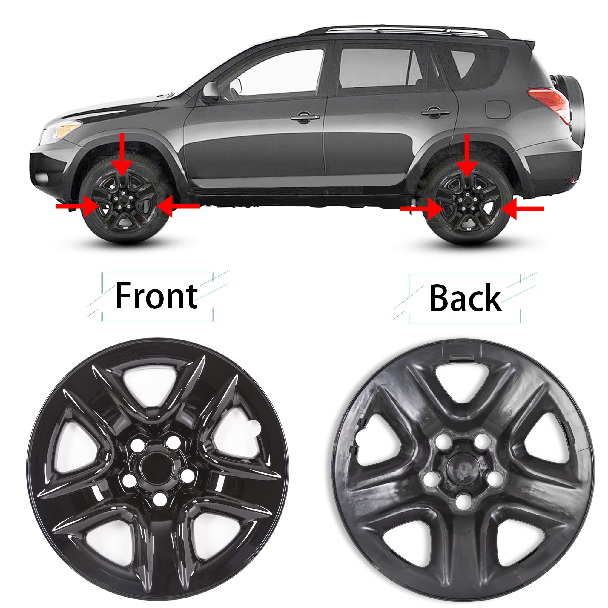 Kojem 4 Glossy Black For 2013-2018 Toyota Rav4 17 Hub Caps Full Rim Wheel Skin Covers