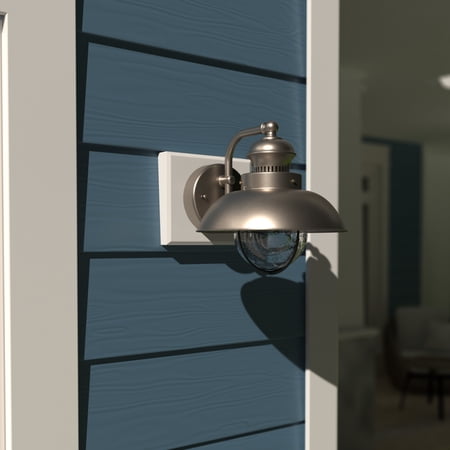 Vaxcel Harwich Brushed Nickel 1 Light Nickel Coastal Barn Dome Outdoor Wall Lantern