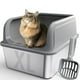 thumbnail image 1 of Caja de arena para gatos Powools de acero inoxidable, entrada superior, gris, 1 of 5