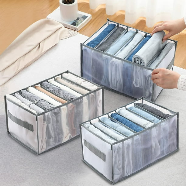 (Grey, 7 Grids + 7 Grids + 9 Grids)Jeans Storage Box, 3 Pieces Drawer  Organizer, Jeans Drawer Organizer, Storage Box with Compartments