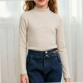 thumbnail image 3 of NORO ARK Girls Striped Mock Neck Long Sleeve Shirts (3-15) Soft Ribbed Knit Slim Basic Layering Fall Casual Acrylic Spandex Tees Beige Size 14, 3 of 6