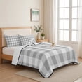 thumbnail image 5 of Full Quilt Set 78''x90'', Grey Plaid Lightweight Bedspread Coverlet Set with 2 Pillow Shams, Gradient Geometric Buffalo White Checkered Breathable All Season Quilt Bedding for Bedroom/Guest Room, 5 of 9