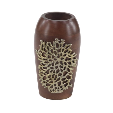 Decmode Coastal 10 X 6 Inch Brown Wooden Decorative Vase