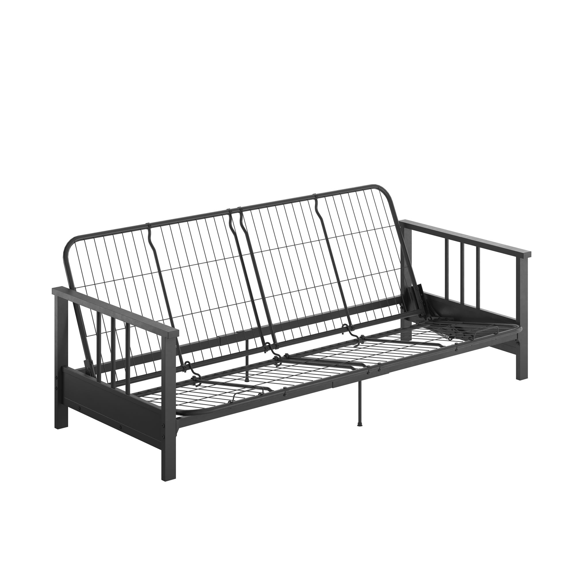 DHP Harlow Full Metal Arm Futon with 6-Inch Thermobonded High Density Polyester Fill Black Microfiber Mattress