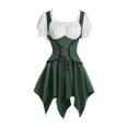 thumbnail image 2 of Karymi Maxi Dresses for Women Medieval Gothic Corset Dress, Puff Short Sleeve Square Neck Lace-Up Irregular Hem Halloween Festival Beer Festival Costume Maxi Dress, 2 of 6
