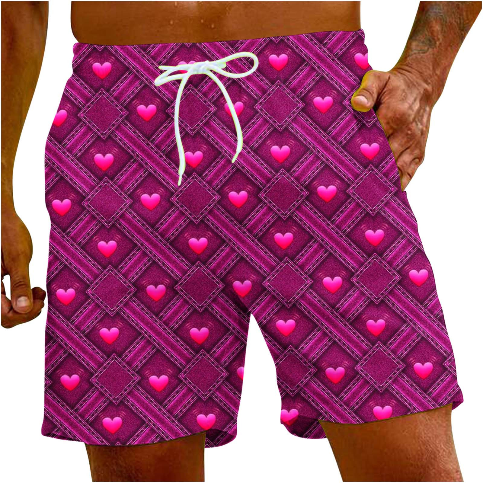 Dolkfu Men Shorts Clearance Sale Drawstring Elastic Waist Heart Print ...