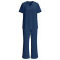 thumbnail image 6 of Womens Scrubs Comfy V-Neck Short Sleeve Tops And Long Jogger Pants Two Piece Solid Color Nurse's Workwear Suits Navy S-2xL, 6 of 9