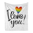 thumbnail image 1 of Pride Soft Flannel Fleece Throw Blanket, I Love You Letters Polygonal Effect Rainbow Color Heart Gay Lesbian Couples, Cozy Plush for Indoor and Outdoor Use, 50" x 70", Multicolor, by Ambesonne, 1 of 6