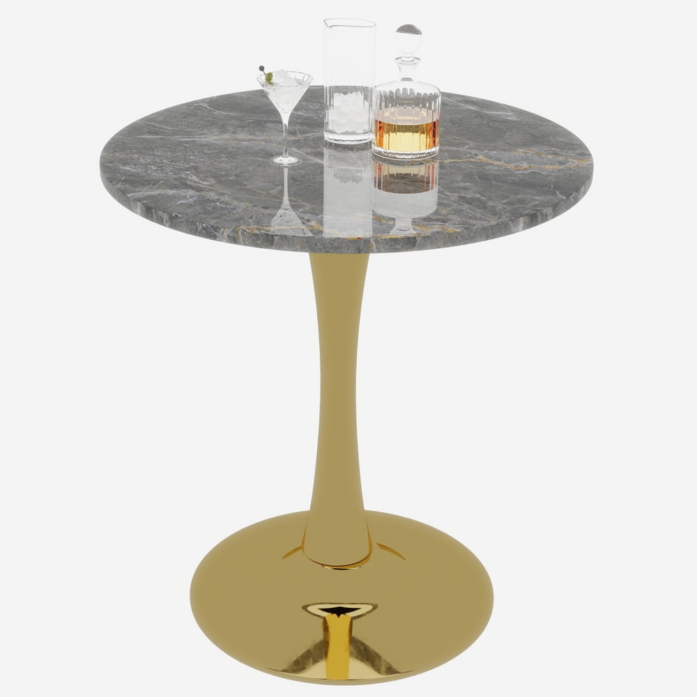 27.6-Inch Round Mid-Century Modern Dining Table & Coffee Table, Faux Marble Top, Pedestal Side Table for Living Room