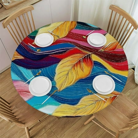 

Xllo0ord Multicolor Flower Art Texture Elastic Edge Round Tablecloth Fitted Table Cover Nonslip Waterproof for Outdoor/Indoor Use Fits Tables 54 -58