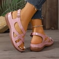 thumbnail image 4 of Gladiator Sandals for Women Open Toe Platform Low Wedge Orthopedic Walking Shoes Crooss Strappy Slingback Beach Shoes Pink Size 9.5, 4 of 8
