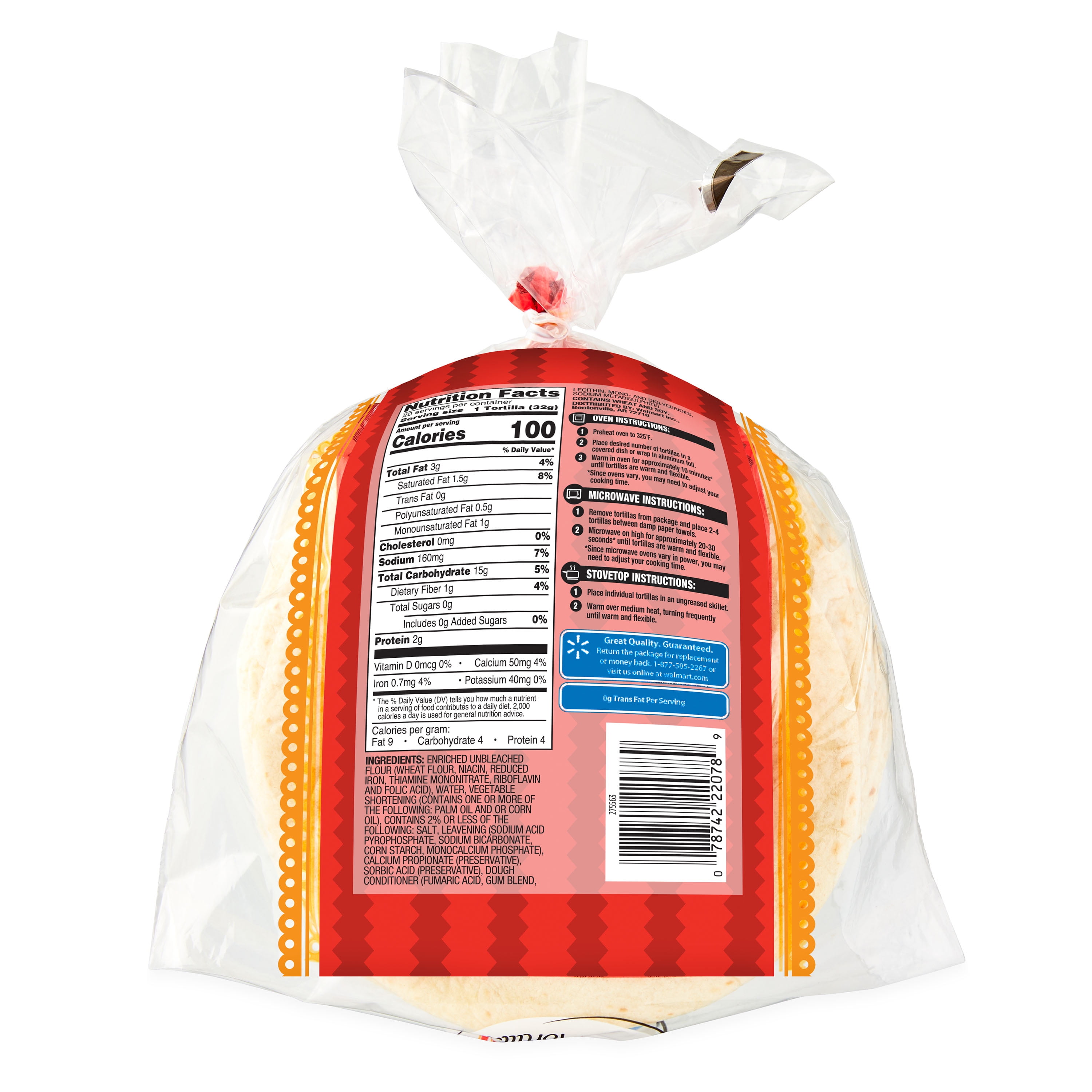 (4 pack) Great Value Small Fajita Flour Tortillas, 22.5 oz, 20 Count