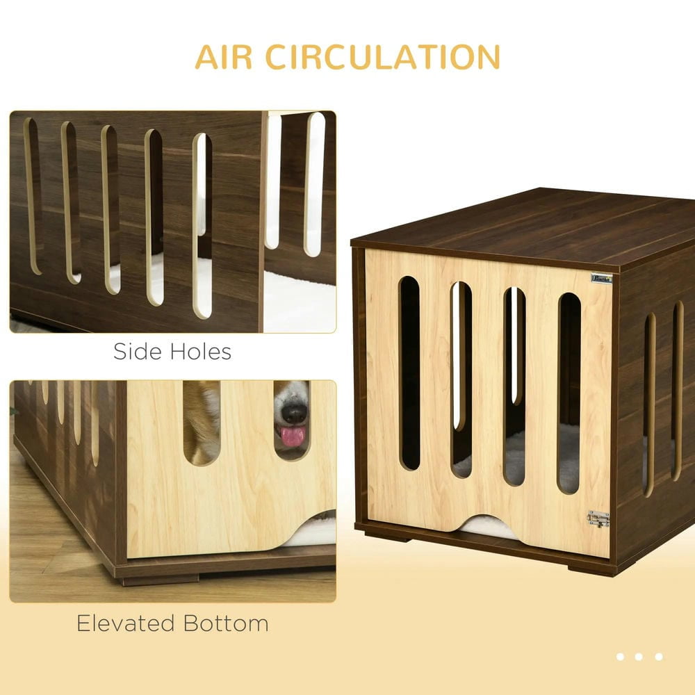 Yardi Yarda Furniture Style Dog Crate End Table with Removable Door Panel, Dog Crate Bed with Foam Cushion, Safety Lock, Indoor Use, for Small & Medium Dogs, Brown