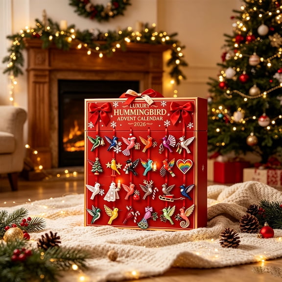 2026 Hummingbird Advent Calendar, 24 Day Christmas Countdown with Assorted Bird Ornaments, Festive Hanging Decorations for Tree Mantel Wall and Home Holiday Decor, A