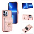 thumbnail image 1 of SaniMore for iPhone 13 Pro PU Leather Case, Multi-Functional Metal Snap Wallet Cover with Card Slot & Kickstand Shoulder Strap Full Body Protective Shell for iPhone 13 Pro, Pink, 1 of 9