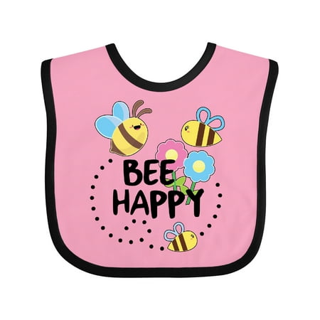 

Inktastic Bee Happy with Flowers Gift Baby Boy or Baby Girl Bib