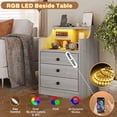 thumbnail image 3 of Nightstand with Charging Station and LED Lights, Night Stand with Hutch and Storage Drawers, Gray, 3 of 5