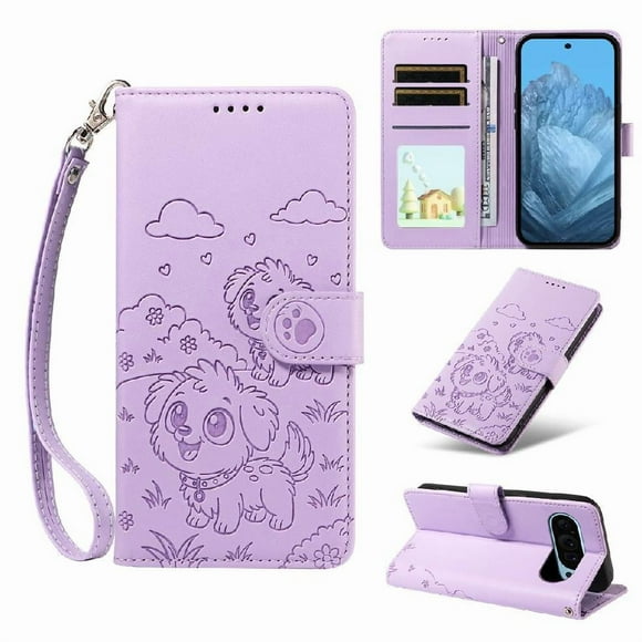 Funda Cartera GANGXUN con Diseño de Perrito en Relieve para Google Pixel 10 Pro XL , Protección 360° con Ranuras y Correa Desmontable