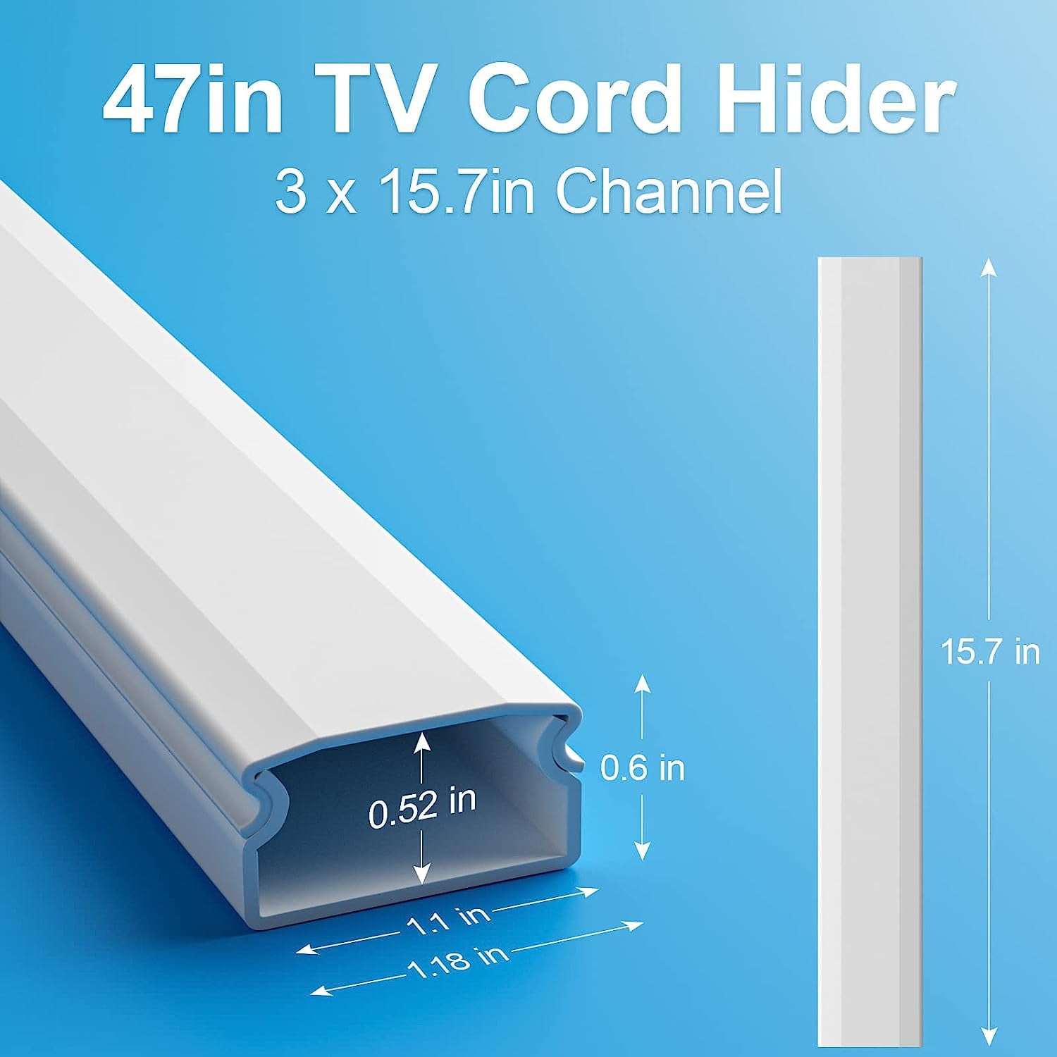 Cord Hider, Delamu 31.4 Cord Cover Large Cable Hider Wire Covers for Wall  Mounted TV, 2X L15.7 W1.18 H0.6in 