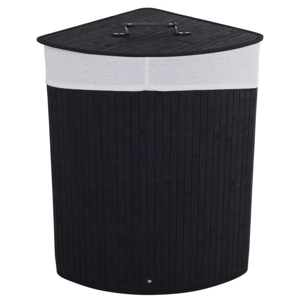 Finihen Laundry Hamper, Laundry Basket, Corner Bamboo Hamper Laundry Basket, for Bathroom, laundry Room, Black Finihen Laundry Hamper, Laundry Basket, Corner Bamboo Hamper Laundry Basket, for Bathroom, laundry Room, Black