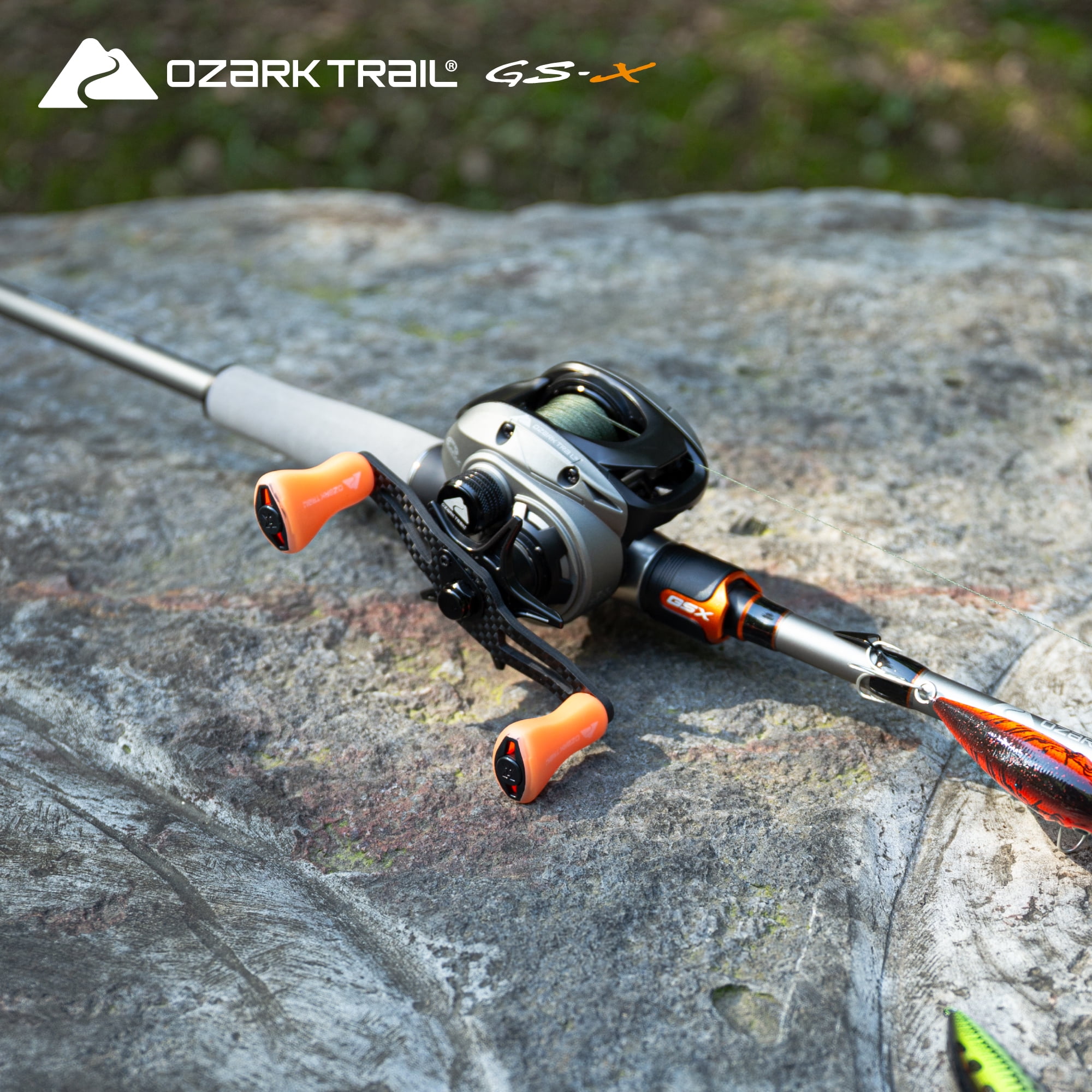 Ozark Trail GS-X Baitcast Combo, 6'8" Medium Action 2-Pieces Fishing Rod, Right Hand Retrieve,Fresh Water,Fuji Guide