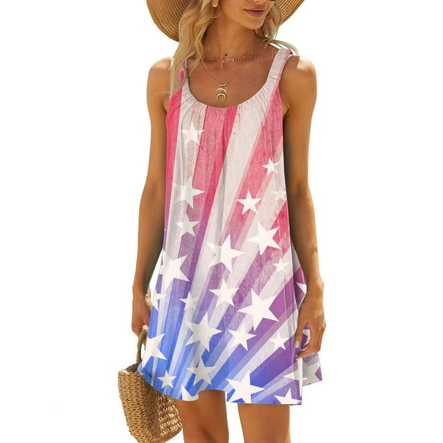 WILLBEST Robe avec S Femmes Robe d'Été de Plage Sans Manches Imprimée Décontractée Bord de Mer Mini Robe