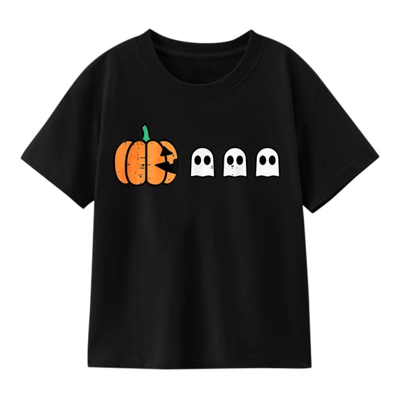 Halloween Gamer Pumpkin Eating Ghost Costume Boys Kids T-Shirt